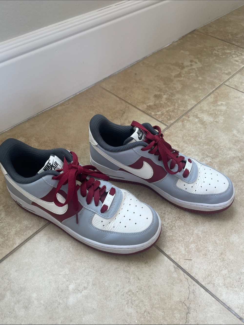 Nike Women’s Low-Top Sneakers in White, Gray & Burgundy (Customized)